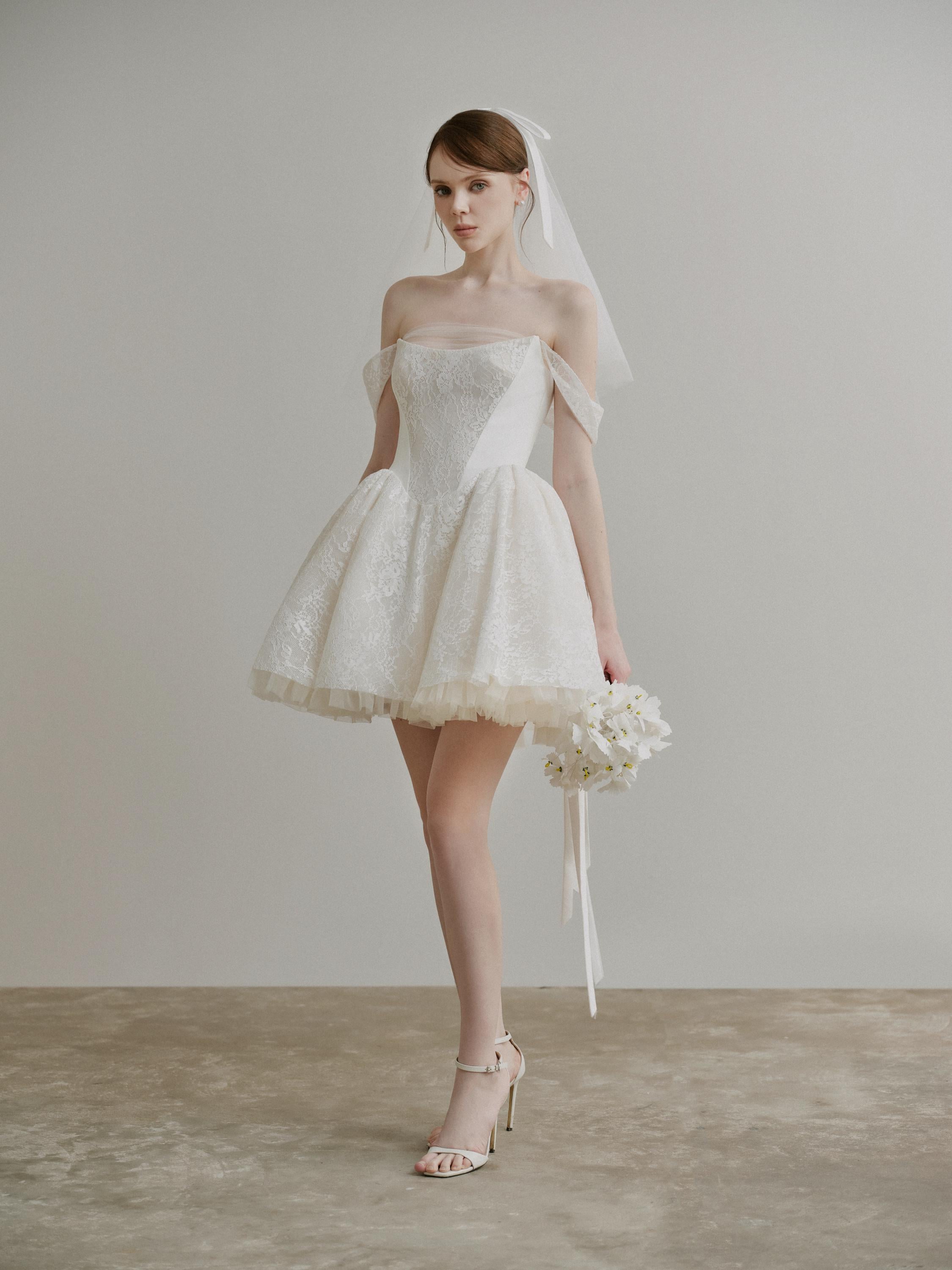 off shoulder tulle skirt mini dress in ivory Off Shoulder Tulle Skirt Mini Dress in Ivory