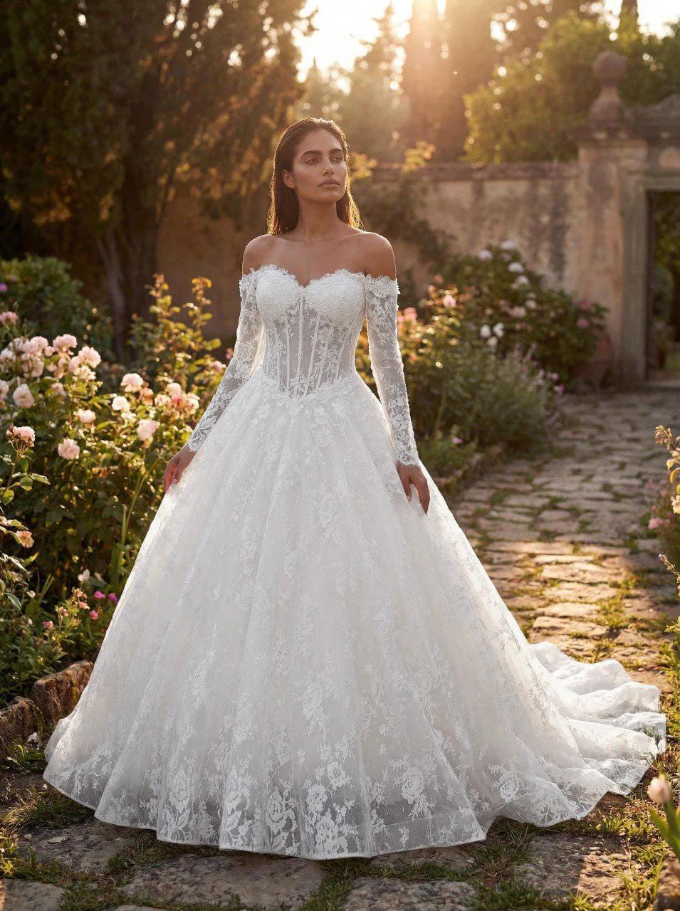 pink petite dress Crepe 3/4 Sleeve A-line Gown With Flower Trim Gold Sequin Strapless Lace-Up Color:Angora Dots slim fit specific cut designed to