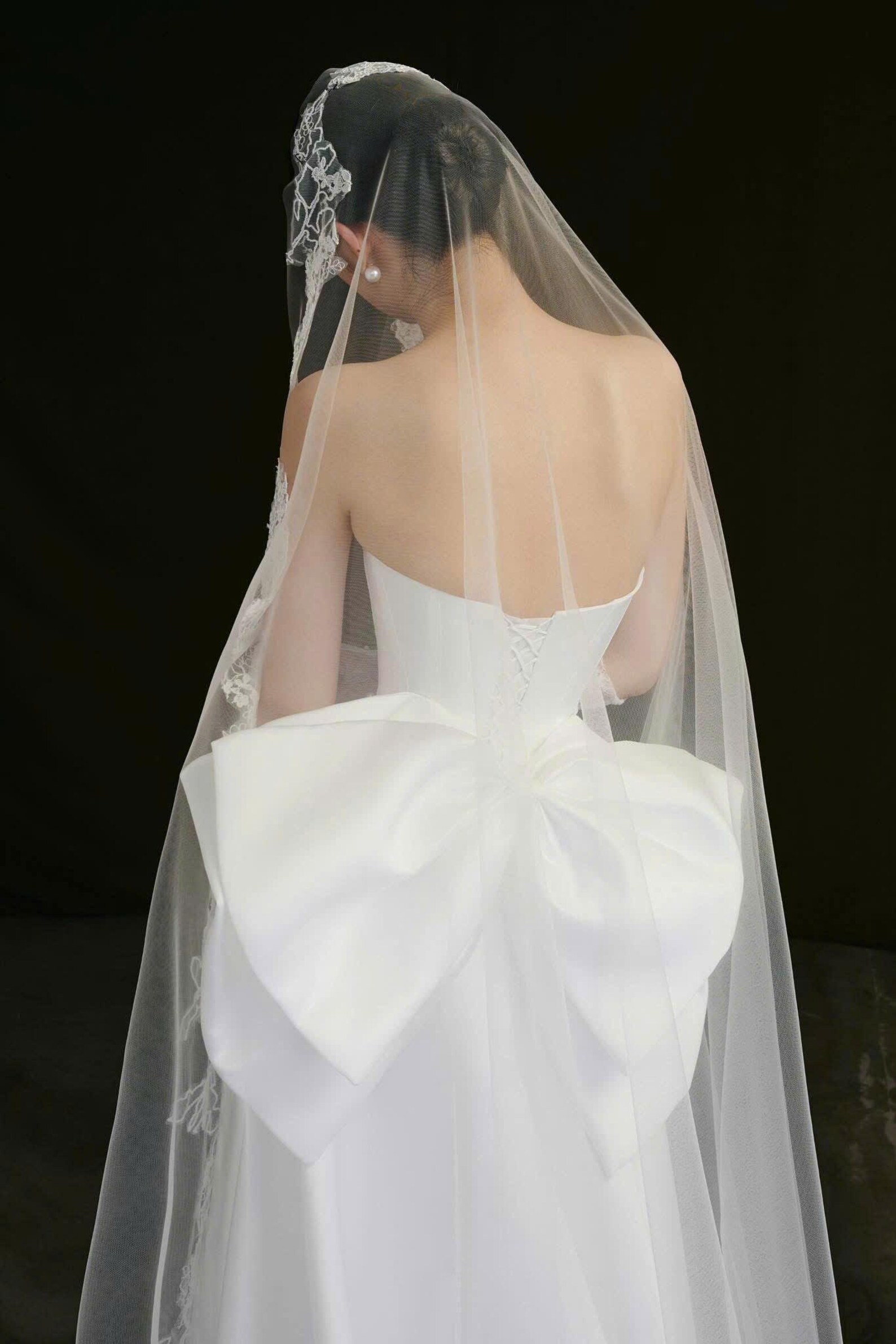 Strapless Satin Mermaid Wedding Dress: Oversized Bow, Lace Appliqué - Etsy