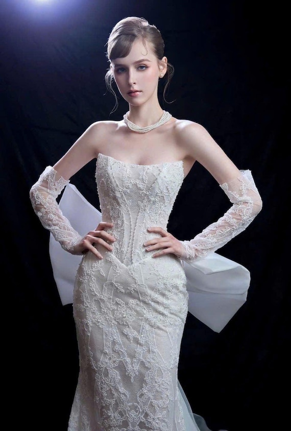 fitted lace wedding dress DKZQQ Satin Wedding Dresses for Bride Long Beach Off Shoulder Corset Mermaid  Cap Sleeve Boho Bridal Gown with Train Ivory US2 at Amazon Women's Clothing  store main image 1