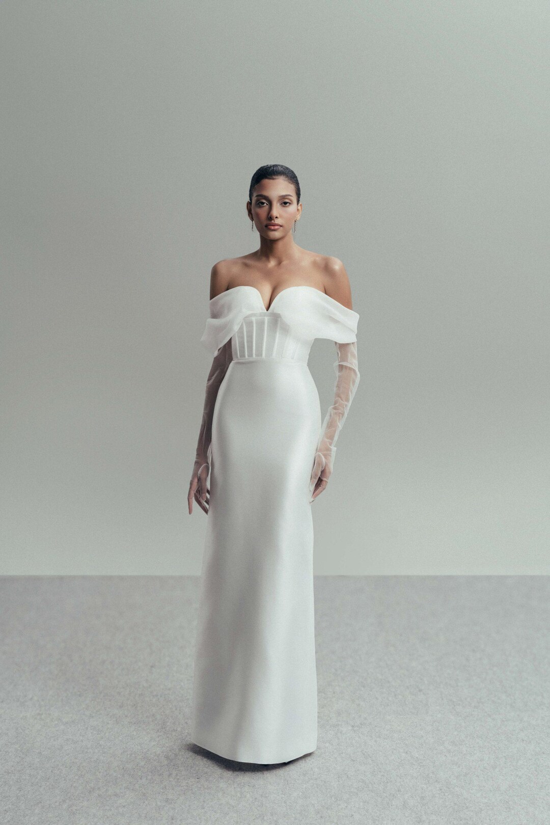 Heavy Silk Satin Mermaid Wedding Dress | Minimalist Organza Bishop ...