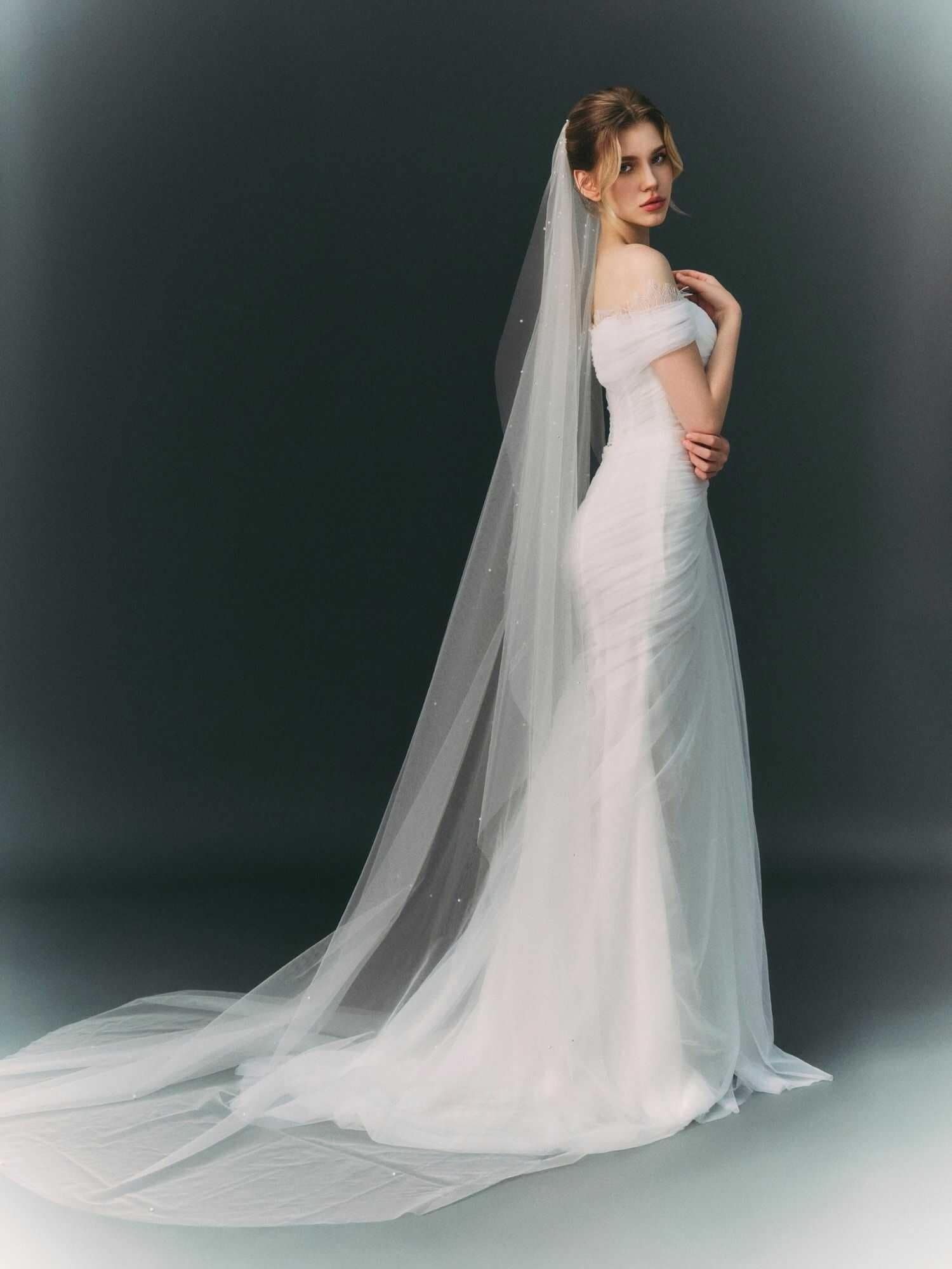 ruched tulle mermaid wedding dress siren