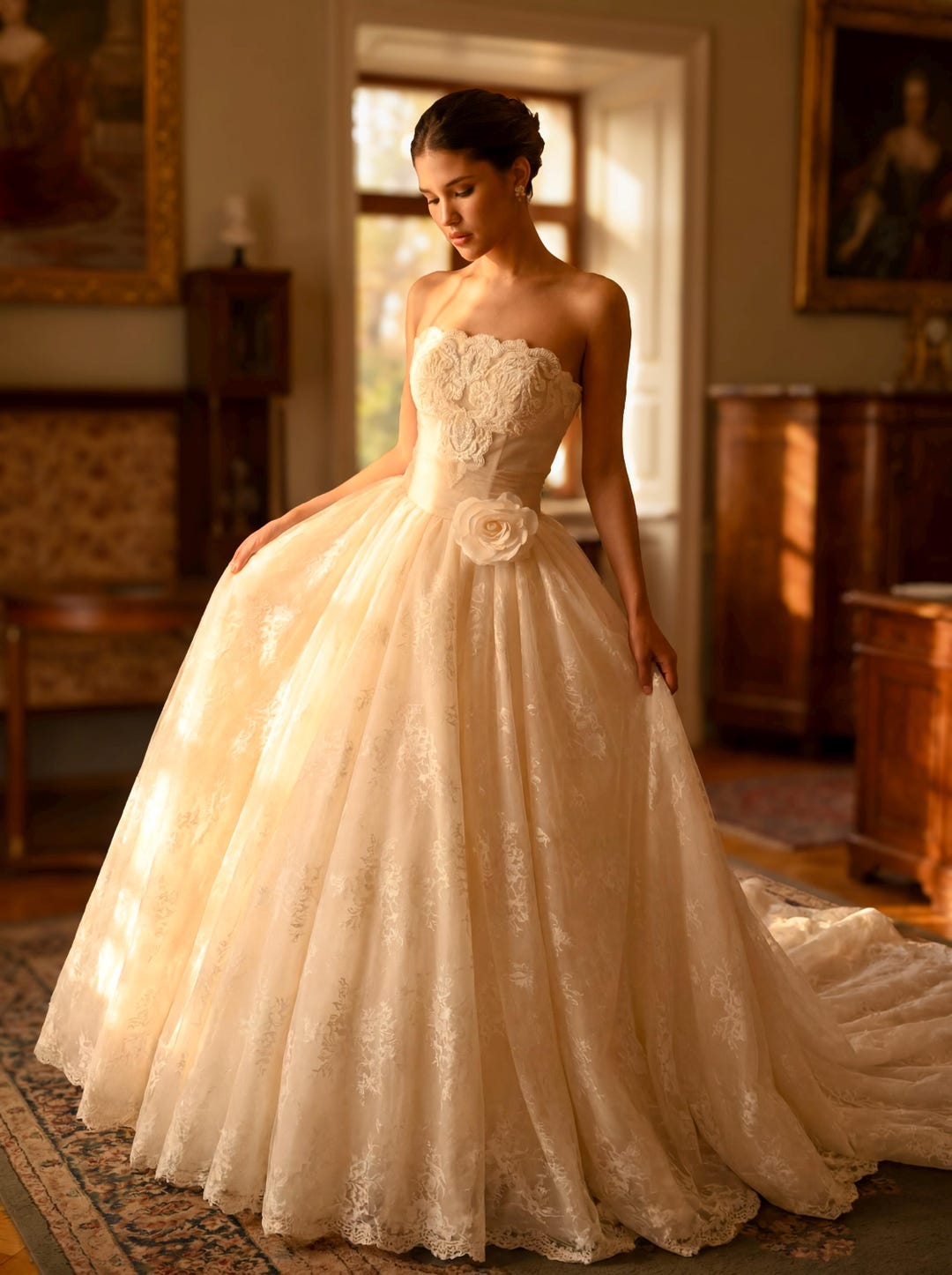 Vestido de gala de encaje de Chantilly / Taller de alta costura a ...