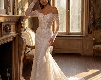 Alençon Lace Mermaid Gown | Custom Couture Corset | Ballroom Reception