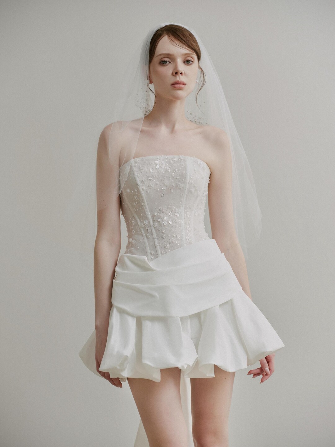 Short Ruffled Wedding Dress: Strapless Corset Bridal Mini Gown - Etsy