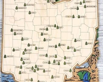 OHIO State Park Travel Map Parks Adventure Tree Markers Personalized Wood Hikers Bucket List DIY