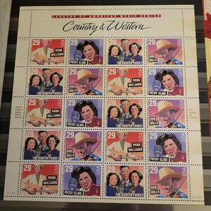 1993 USPS  Mint Country and western Legends of American Music series 29c sheet pane of 20 Mint scott 2771-2774. 1992 s5
