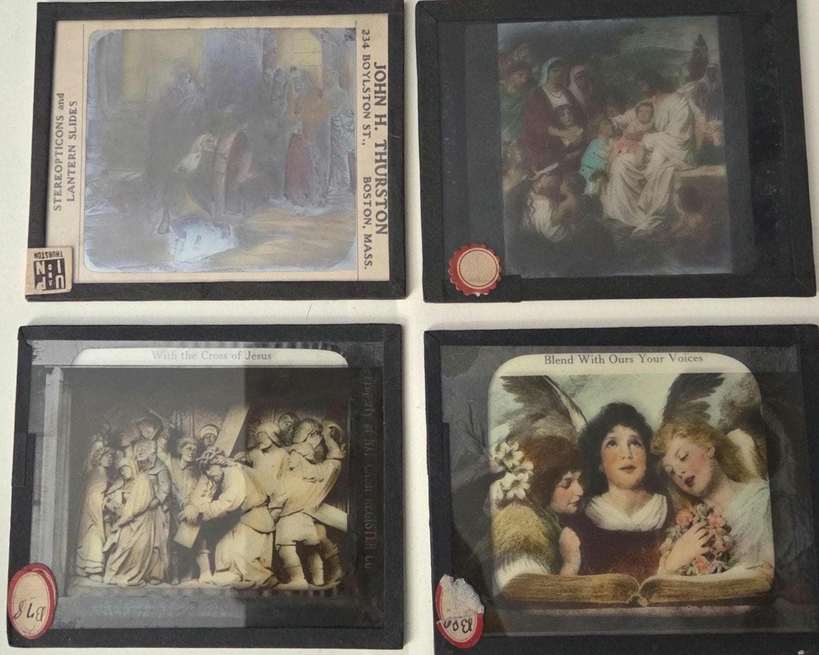 Lot of Antique Magic Lantern glass slides Religious Last supper Jesus angels cross church prayer