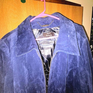 Vintage Dennis Basso  Blue suede leather  womans ladies jacket coat size 2x