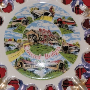 Vintage Covered Bridges collectible plate with 8 bridges