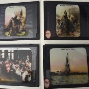 Lot of Antique Magic Lantern glass slides PATRIOTIC theme American history battles war liberty bell