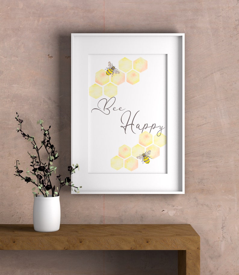 Bee Happy Wall Art Watercolour Bumblebee Print or Etsy UK