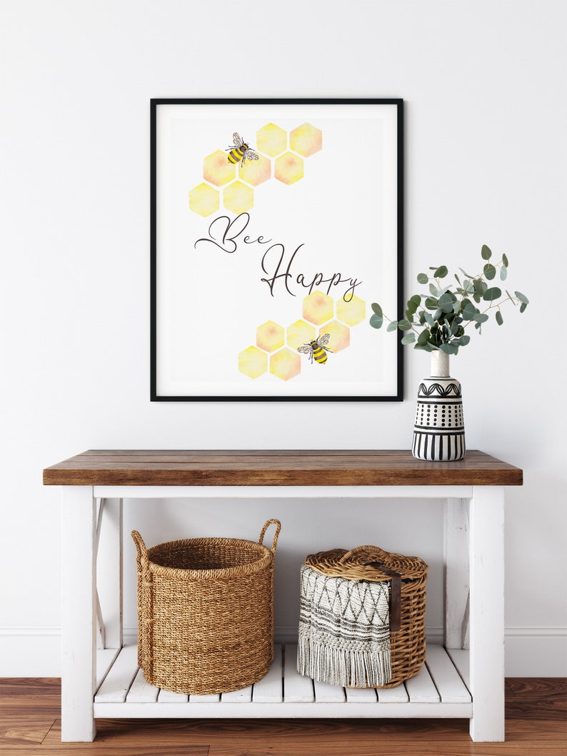 Bee Happy Wall Art Watercolour Bumblebee Print or Etsy UK