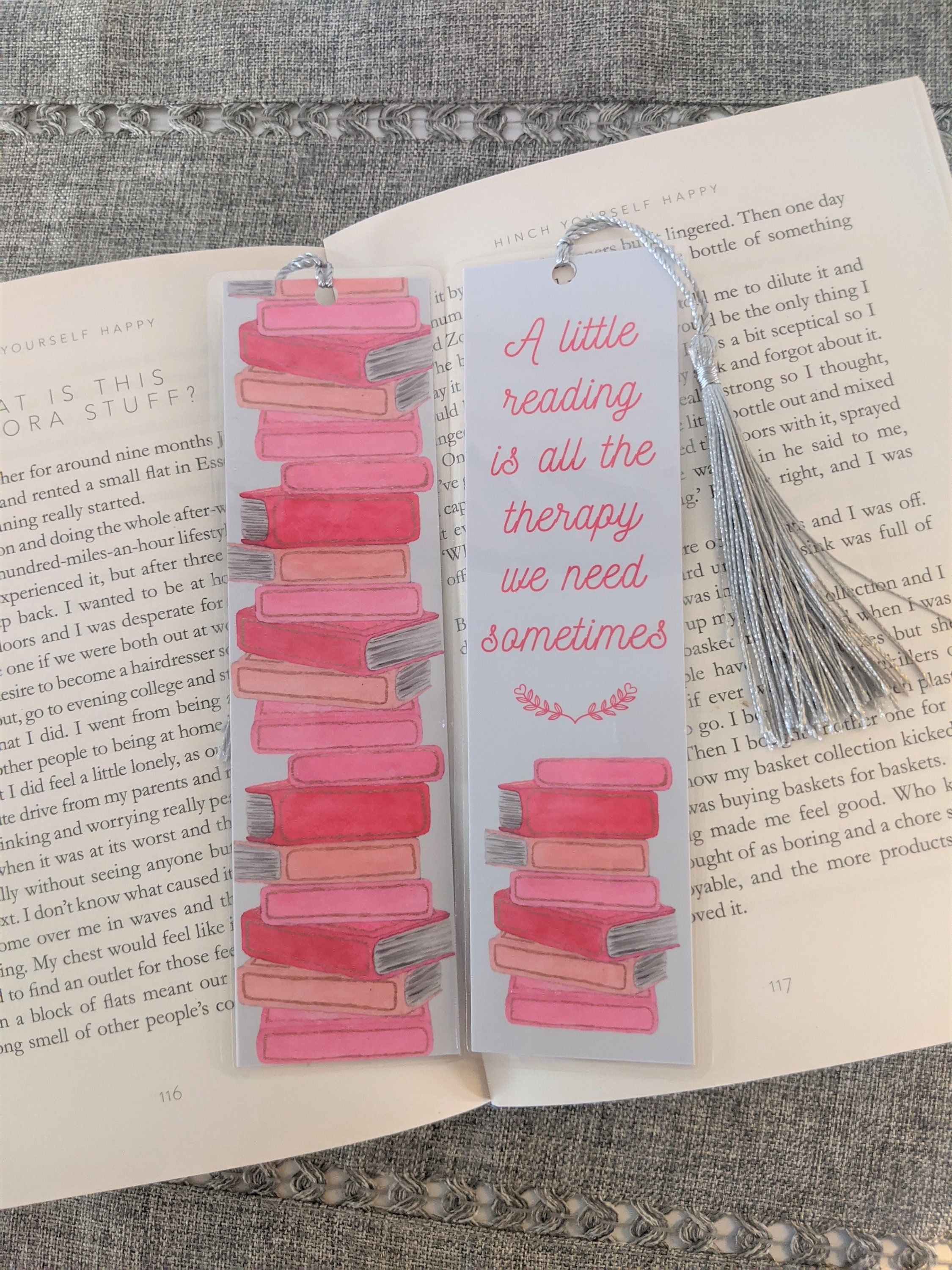Pink Bookmark Book Stack Bookmark Reading Therapy Quote Etsy UK