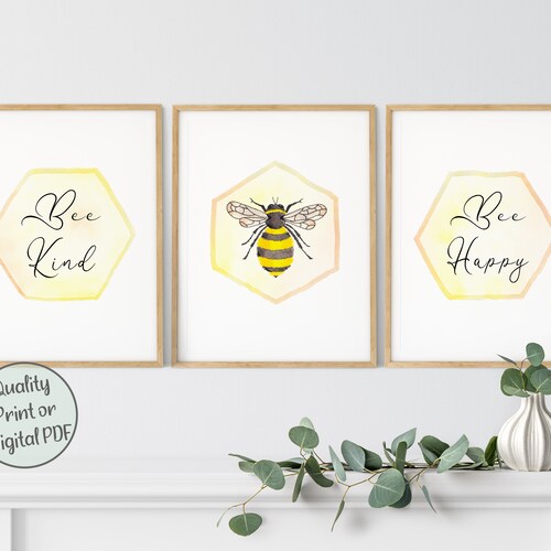 Bumble bee print Bee nursery wall art Bee happy print Bee happy printable Bee nursery print Be happy Bee happy poster Honey bee decor