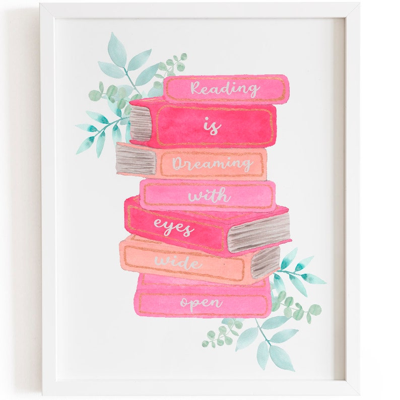 Book Stack Print Book Quote Print Watercolour Wall Art Book Etsy