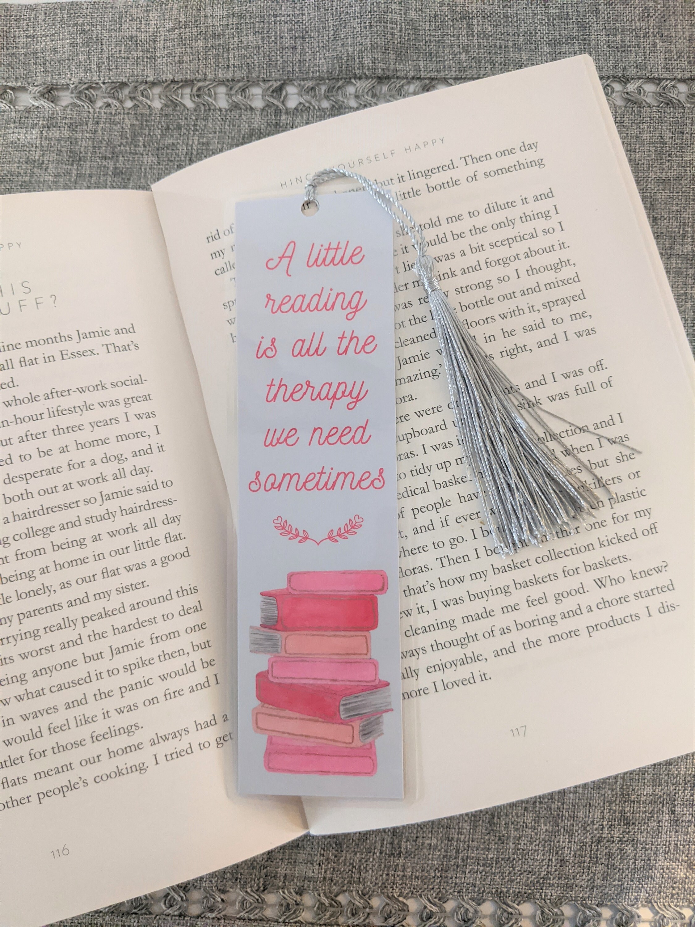 Pink Bookmark Book Stack Bookmark Reading Therapy Quote Etsy UK