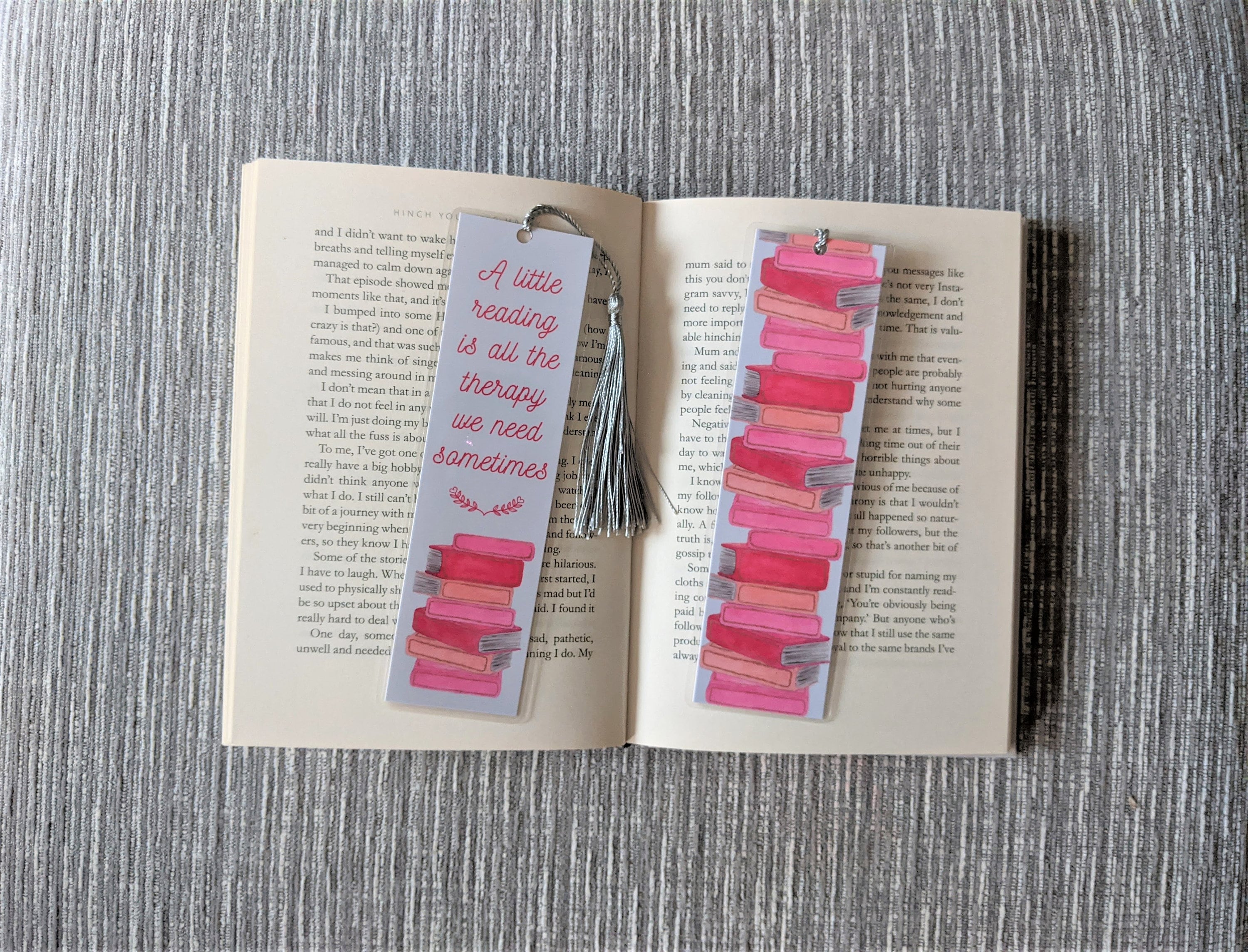 Pink Bookmark Book Stack Bookmark Reading Therapy Quote Etsy UK