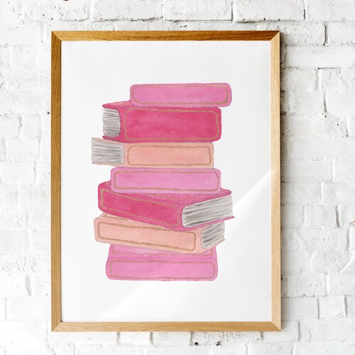 Book Stack Art Print Printable Watercolor Book Reading Lover Etsy