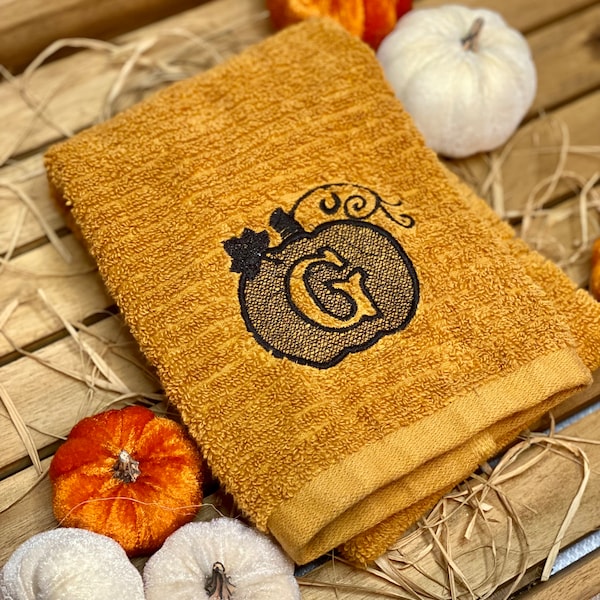 Hand Towel | Embroidered Towel | Bathroom Hand Towel | Pumpkin | Bathroom Decor | Fall Hand Towel | Pumpkin Decor | Monogram Towel