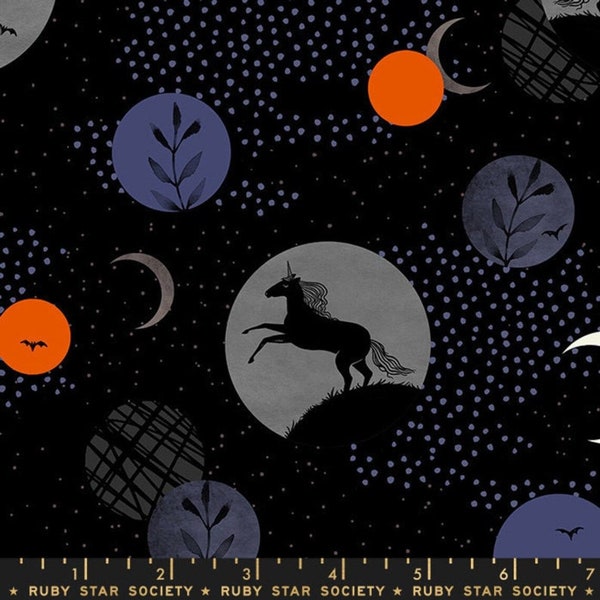 Crescent I Love You to the Moon Unicorn Moon Black Sarah Watts Ruby Star Society Fabric Sold by the Fat Quarter
