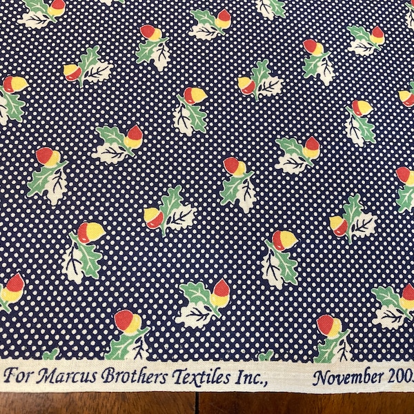Vintage Aunt Grace Through the Year by Judie Rothermel  for Marcus Brothers Textile, Inc. from November 2023 - Acorns on Navy and White Dots