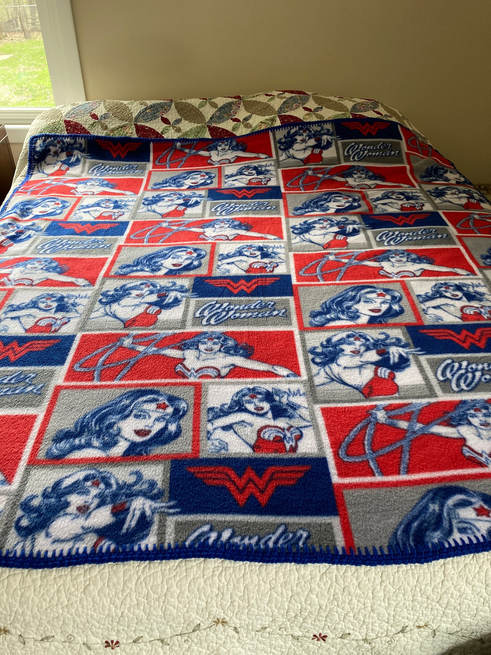 Wonder Woman Fleece Blanket with Crochet Border Mother's Etsy