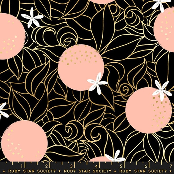 Orange Blossoms Black Florida Volume 1 Fabric Sarah Watts Ruby Star Society Moda