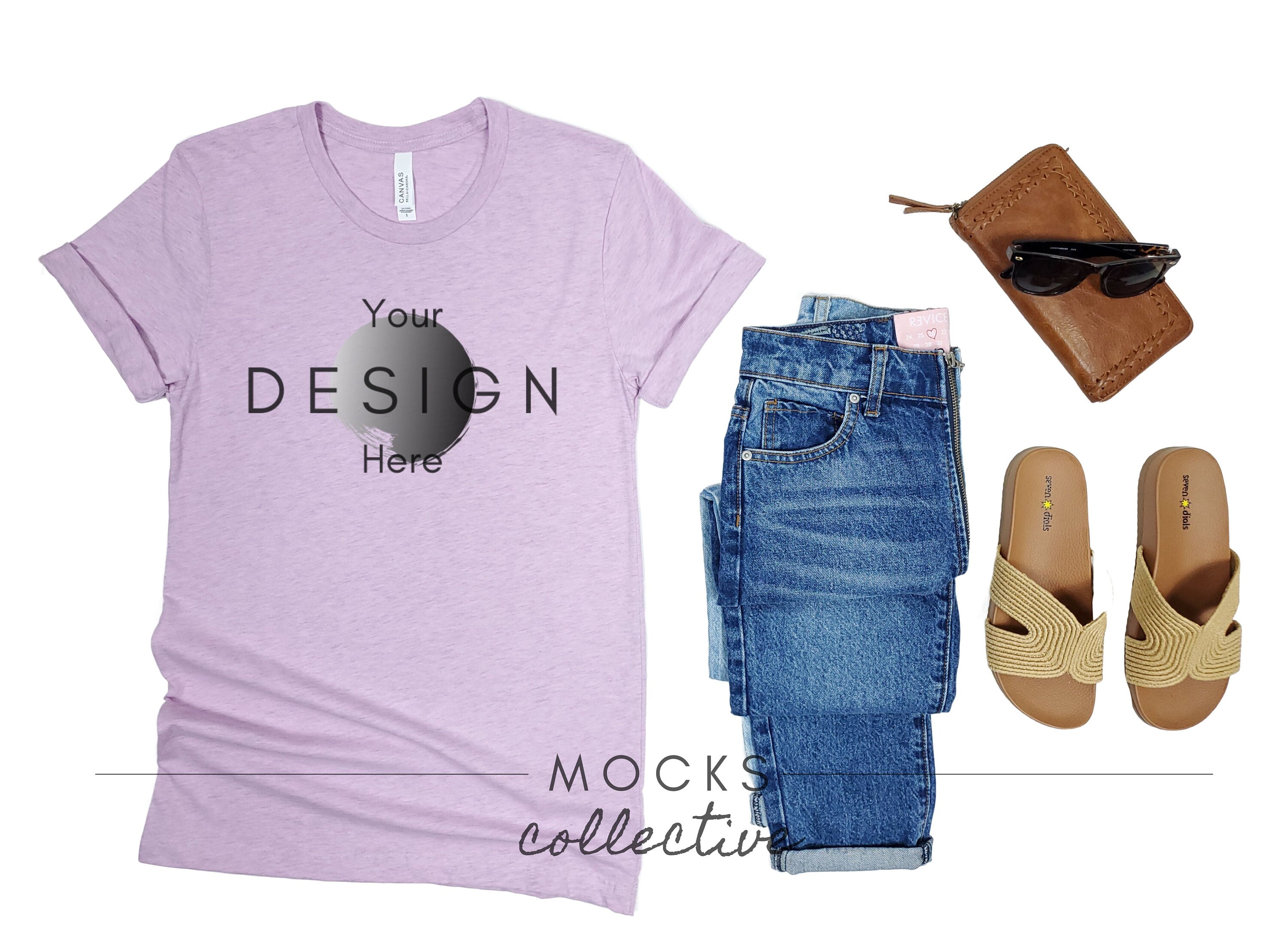 Bella Canvas 3001 Mockup Heather Prism Lilac Styled Mockup Etsy