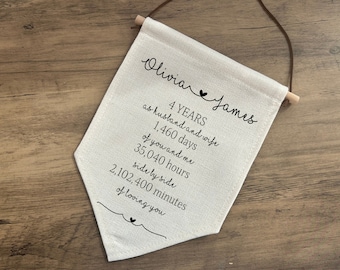 Personalised Linen Anniversary Gift - 4 Years Together - Gift For Her - For Him - Linen Flag