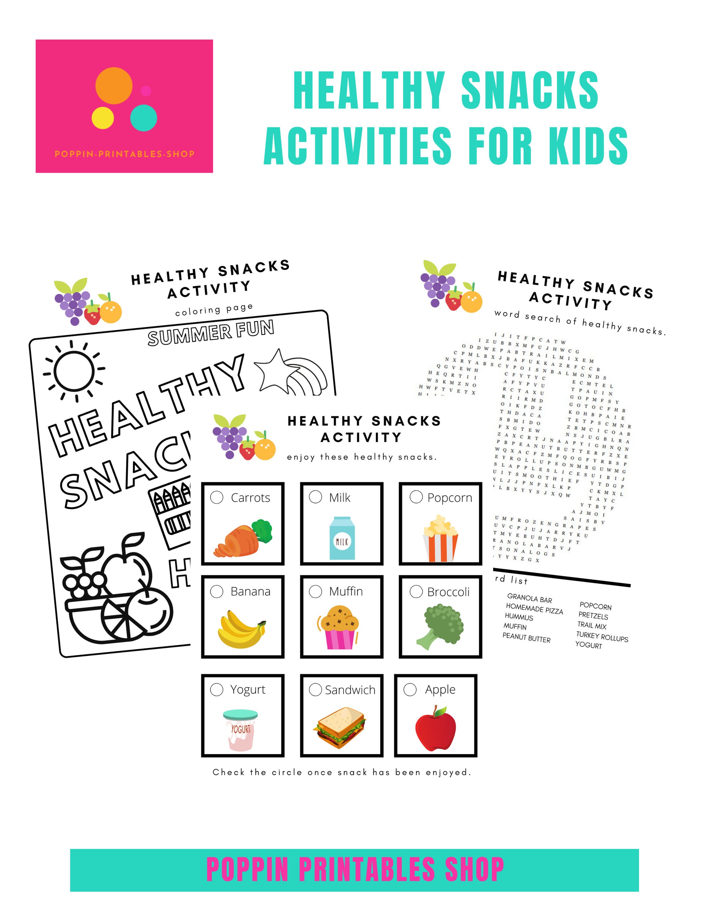 Healthy Snacks Activities For Kids Printables Instant Digital | Etsy