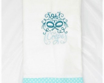 Kitchen Sass Collection:  "Oh Crepe“ Embroidered Kitchen Towel  In Teal Polka Dot