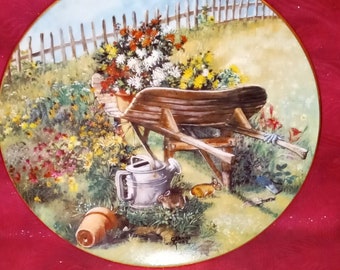 Assiette décorative vintage Récolte dans la prairie 1991
