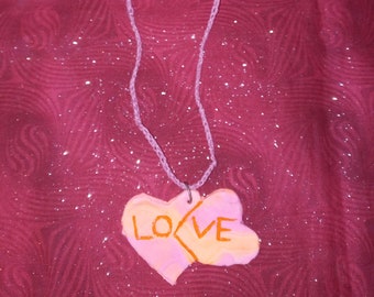 Two Hearts One Love Orange Clay Necklace
