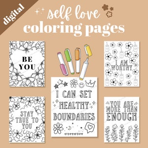 Digital Coloring Pages For Adults and Teens - Positive Affirmations, Self Love, Aesthetic Coloring Book