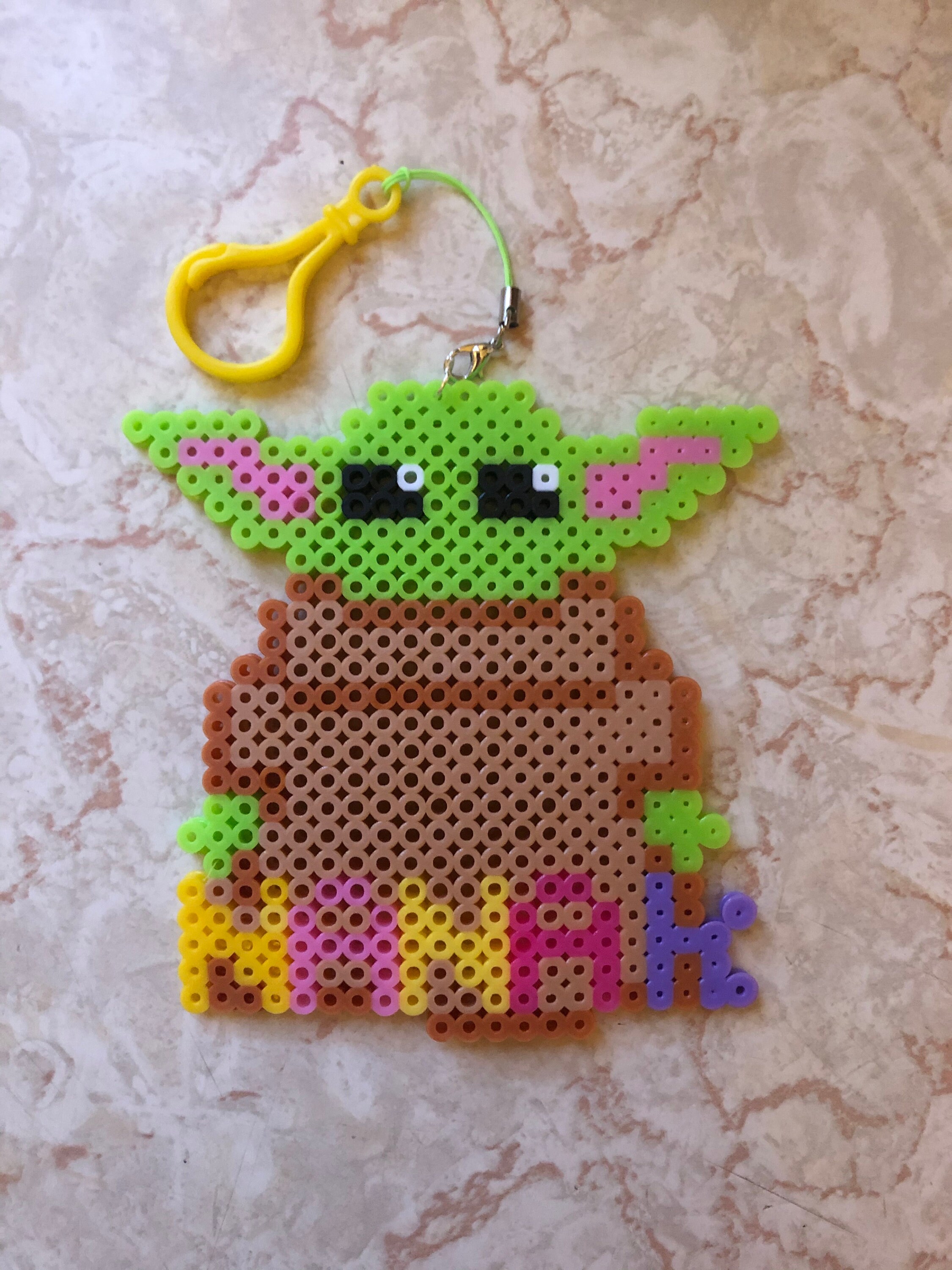 Baby Yoda Personalized Name Perler Bead Keychain Etsy