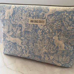 Blue Bunny Zipper Pouch | Quilted Makeup Bag | Rifle Paper Co Quilted Bag