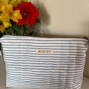 Blue Striped Zipper Pouch | Quilted Makeup Bag | Rifle Paper Co Quilted Bag