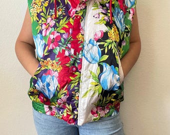 Designer 80s Floral Puffer Vest