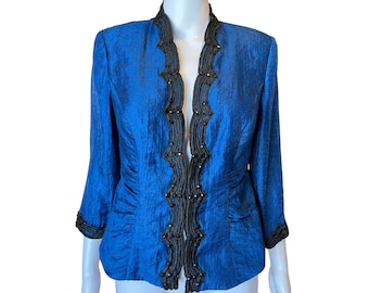 80s Shiny Blue Formal Blouse