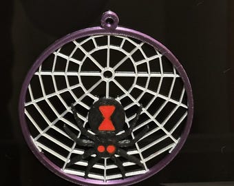 Midnight Widow Spider Web Ornament, Silver Web With Black Widow and Red Glow Hourglass, Halloween Gothic Decor