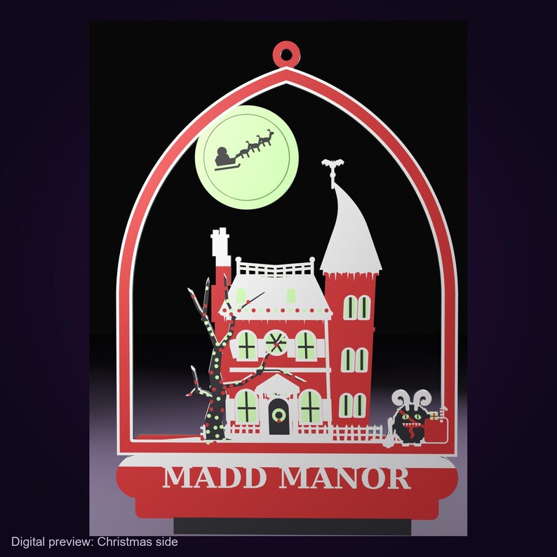 Personalisiertes, doppelseitiges Namensschild „Spukhaus“, Halloween- und Weihnachtsdekoration, 30 cm, im Dunkeln leuchtend, individuelles Herrenhaus-Ornament Bild 3