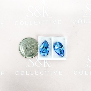 11x18mm Blue Crystal DropRivoli Glass Sew on Rhinestones 2 holes set of 2 for DIY Jewelry clothing crafts