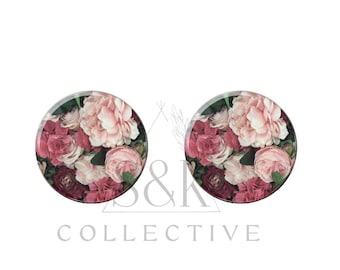 12mm Flowers Vintage Floral Photo Round Cabochon DIY Jewelry set of 10