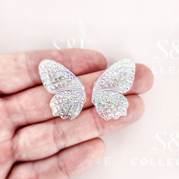 19x34mm AB Flatback Resin Butterfly Wings Rhinestone beads flat back cab beading centre high quality Native owned 1 pair