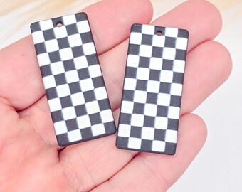 Abalorios rectangulares a cuadros blancos y negros, 44 x 20 mm, con efecto de impresión, para la creación de joyas DIY.