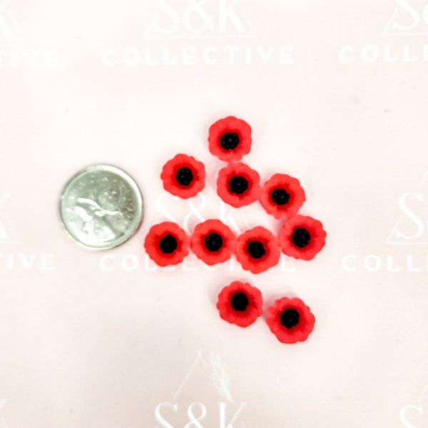 12mm 3D poppy remembrance day flower set of 10 DIY Jewelry