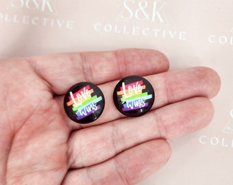 25mm 12mm 1 inch  Love Wins Glass Cabochons Set of 2 Pride LGBTQ photo cabochon high quality jewelry supplies bottle cap