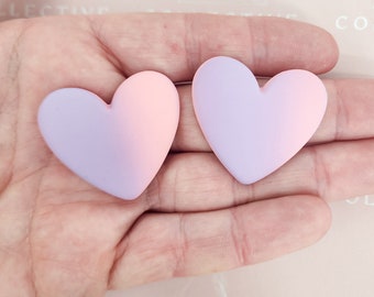 30x35mm Heart Shape colour block Gradient Colour pink purple Flat Back Native Resin Cabochon  Set of 2 High Quality Jewelry Supplies