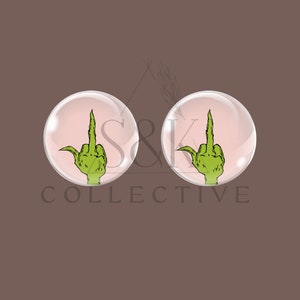 12mm Green Man Christmas Youre a Mean One middle finger pink christmas photo cabochon glass Cabochon set of 10
